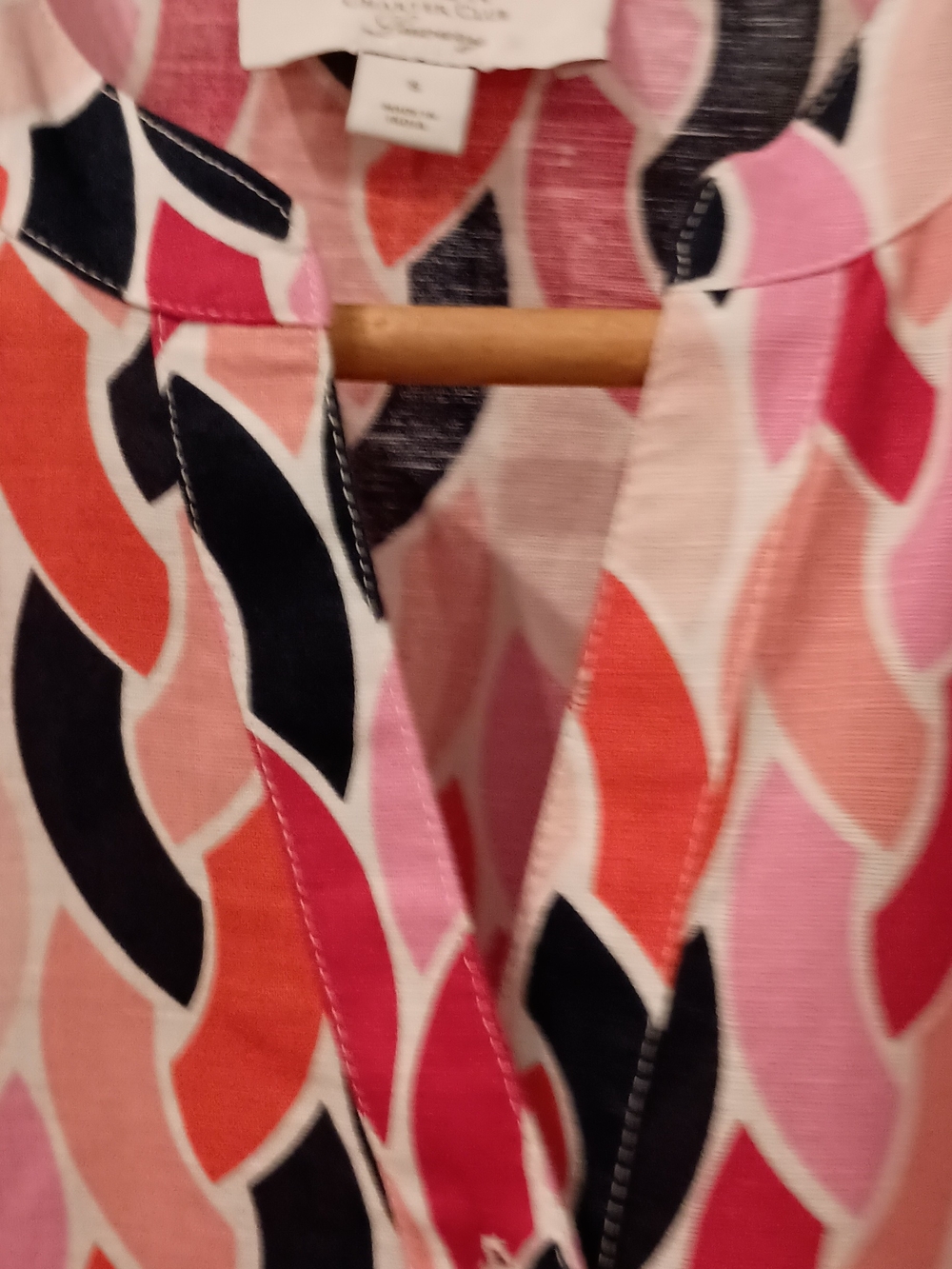 Charter Club Pink Multi Wave-Print Tie-Front Button Shirt - Picture 4 of 10